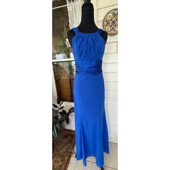 Vintage Davids Bridal Royal Blue Formal Maxi Dress Satin Chiffon Size 4 - Picture 14 of 14